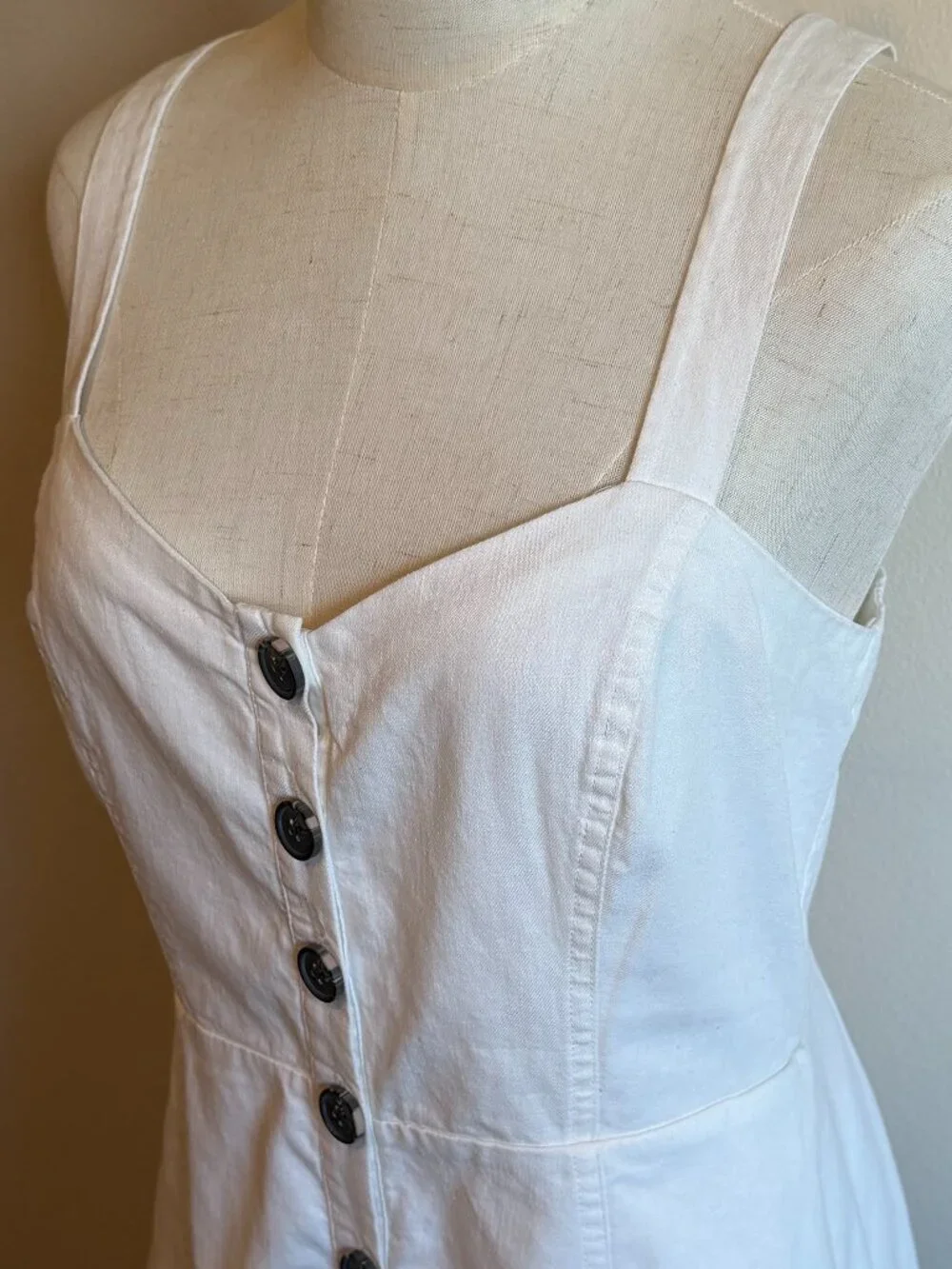 Madewell White Linen Blend Button-Front Mini Dress with Pockets - Size 6 - Picture 2 of 11